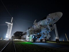 The Falcon 9 rocket a SpaceX Dragon spacecraft for the launch on its way to the launch pad (Image source: SpaceX)