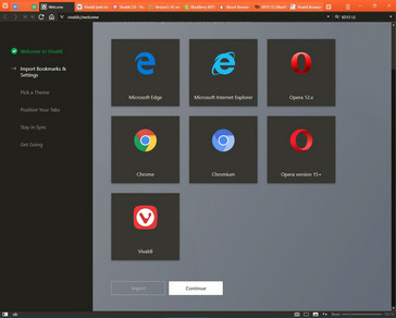 Vivaldi 2.0 import bookmarks/settings screen (Source: Own)