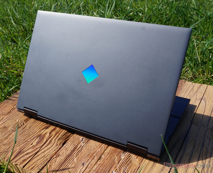 The iridescent logo stands out even from a distance.