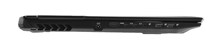 Left: AC adapter, HDMI 2.0, 2x mini DisplayPort 1.3, Thunderbolt 3, 2x USB 3.1