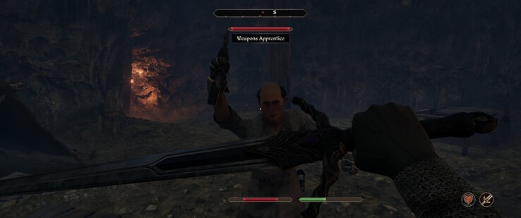 The new block system fits seamlessly into the battles – thankfully. This blacksmith's assistant is out to get us. (Image source: The Elder Scrolls IV: Oblivion Remastered)