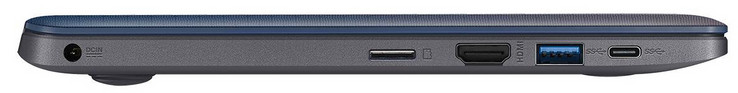 Left side: power-in, memory card reader (MicroSD), HDMI, 2x USB 3.1 Gen 1 (1x Type-A, 1x Type-C)