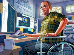 A screengrab of GTA V's art portraying Lester Crest (image source GTA Fandom Wiki)