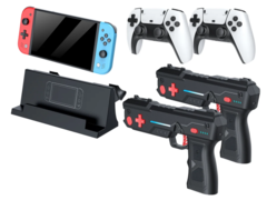 The Sjgam M20 Pro comes with a dock, two gamepads and two light guns. (Image source: Retro Handhelds) 
