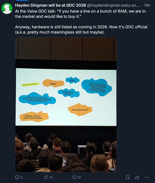 Memory shortage joke at Valve GDC 2026 presentation