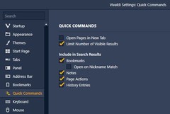 Vivaldi 2.1 Quick Commands settings (Source: Own) 