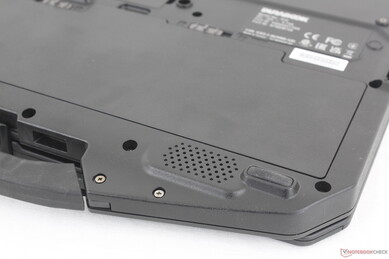 Down-firing stereo speakers near front corners