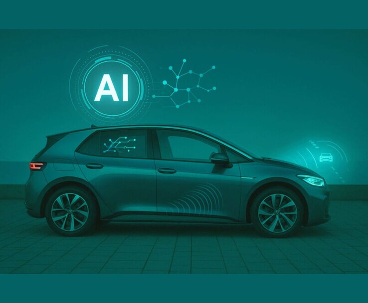 Illustration of an AI-enabled software-defined vehicle highlighting connected infotainment and driver assistance systems (Image source: Volkswagen Group)