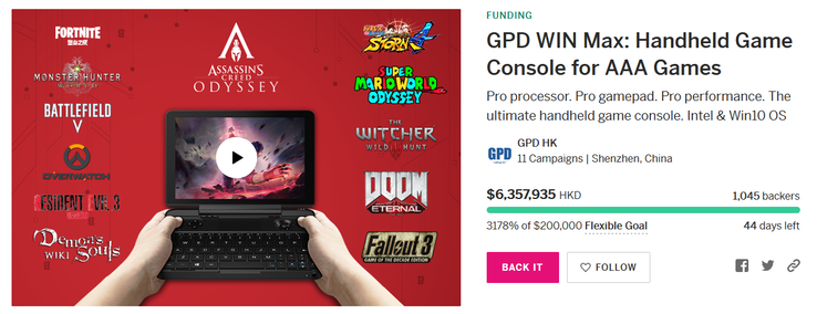 GPD Win Max on Indiegogo. (Image source: Indiegogo)