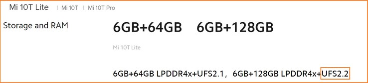 128 GB Mi 10T Lite with UFS 2.2. (Image source: Xiaomi UK)