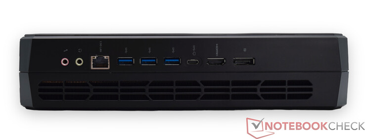 Rear: Mic-in, line-out, RJ45 2.5G, 3x USB 3.2 Gen2 Type-A, USB 3.2 Gen2 Type-C port (Alt Data and DP), HDMI 2.1, DisplayPort 2.0