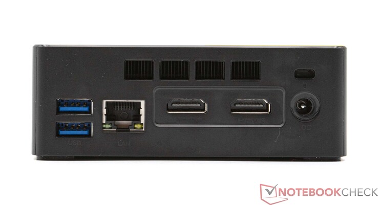 Rear: 2x USB 3.2 Gen2 (10 Gbps), GBit-LAN, 2x HDMI (max. 4K@60Hz), mains connection (12V 3.0A)