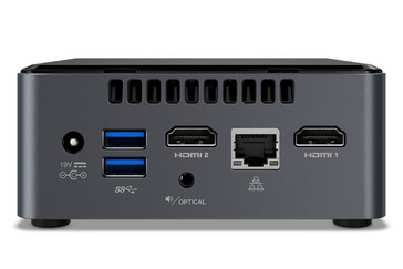 Rear: power connector, USB 3.0 Type-A port x2, HDMI port x2, optical audio connector, RJ45 Ethernet Port