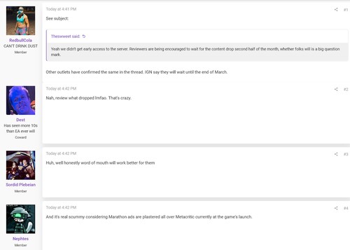 ResetEra forum post on Marathon review delay