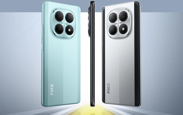 The Poco M8 5G in green and silver. (Image source: Xiaomi)