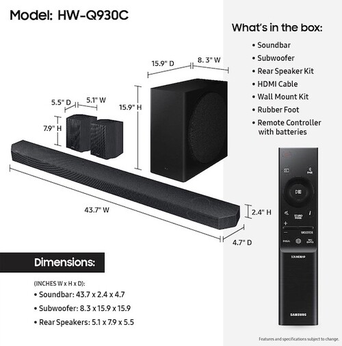 With a width of almost 44 inches, the HW-Q930C is rather large (Image: Samsung)