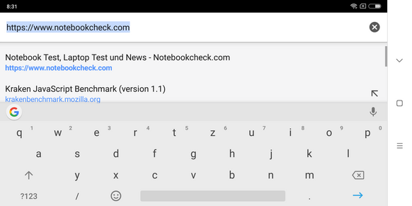 The keyboard in landscape mode