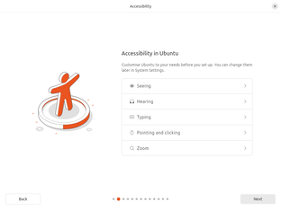 The new accessibility options in the Flutter-based installer of Ubuntu 24.04 (Image: Canonical).