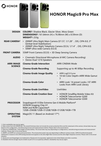 Honor Magic9 Pro Max: Specifications