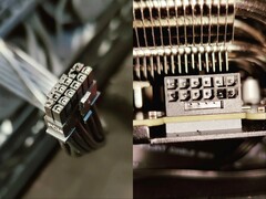 A burnt 12VHPWR PSU cable and the power connector on the GPU. (Image source: Roachard on Reddit. Edited)