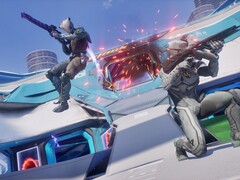 Two factions from Splitgate 2 engaged in combat. (Image source: Steam)