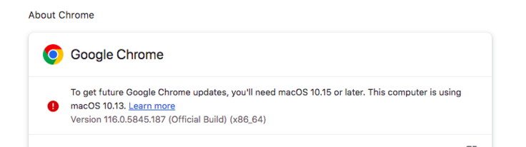 Chrome 116 (pictured) is the latest version of Chrome available for macOS 10.13 and while it works fairly well for now, there is no saying how long this will last. (Image source: Screenshot - Notebookcheck)