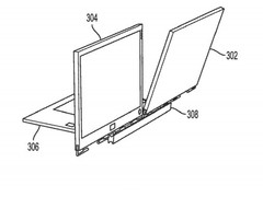 One of the displays can be oriented towards the audience, while the other display faces the user. (Source: USPTO)