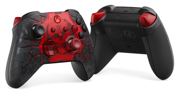 The Gears of War: E-Day limited edition controller has a 3D design on the front.