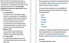 Google Play Artist Hub shutdown email (Source: 9to5Google)