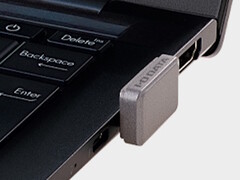 The I-O Data SSPJ-UTC flash drive sits quite flush against the USB-C port. (Image source: I-O Data)