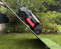 On our test ramp, both AWD robotic mowers successfully navigated a 70% incline (shown here: Mova LiDAX Ultra AWD)