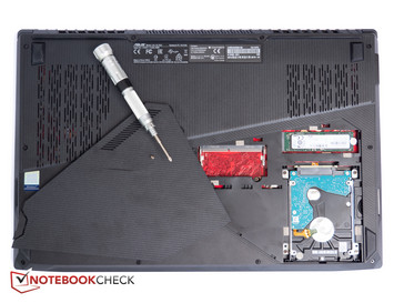 M.2 SSD, 2.5-inch HDD, and secondary RAM slot under maintenance hatch