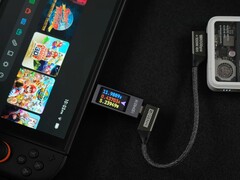 Nintendo Switch 2 drawing power from an external IceMag battery, connected via a Genki USB-C cable and inline power meter (Image source: ETA Prime on YouTube)