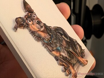 Close up of embossed image on ceramic fridge magnet.