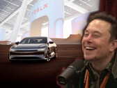 Ellon Musk took to social media to poke fun at Lucid for adopting Tesla's NACS charging hardware. (Image source: PowerfulJRE on YouTube/Tesla/Lucid - edited)