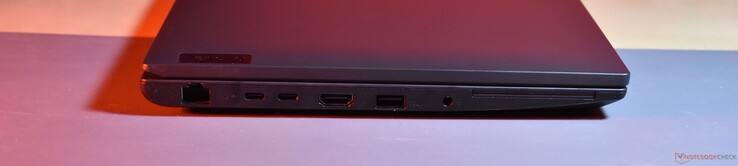 left: RJ45 Ethernet, 2x USB C 3.2 Gen 2, HDMI, USB A 3.2 Gen 1, 3.5mm audio