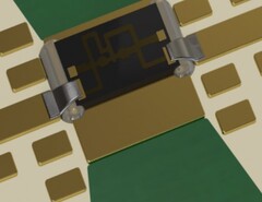 Optomec's Aerosol Jet printed Interconnect solution (silver) connected to an mm-wave component. (Image: Optomec)