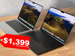 The 2023 Apple MacBook Pro 14 with the M3 Pro is relatively easy to carry due to its weight of 1.6 kg or 3.53 lbs. (Image source: Notebookcheck, ImgPNG, edited)