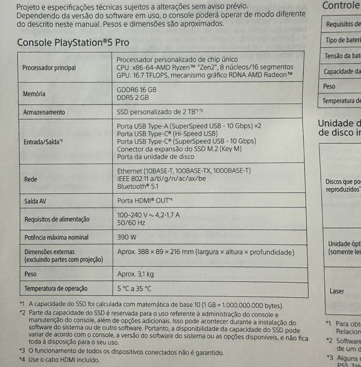 Alleged PlayStation 5 Pro spec sheet (image source: @videotechuk_ on X)