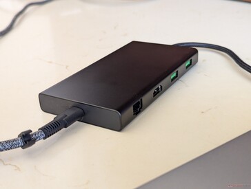 Green USB-A ports signify v3.2 while the black are regular v2.0 ports