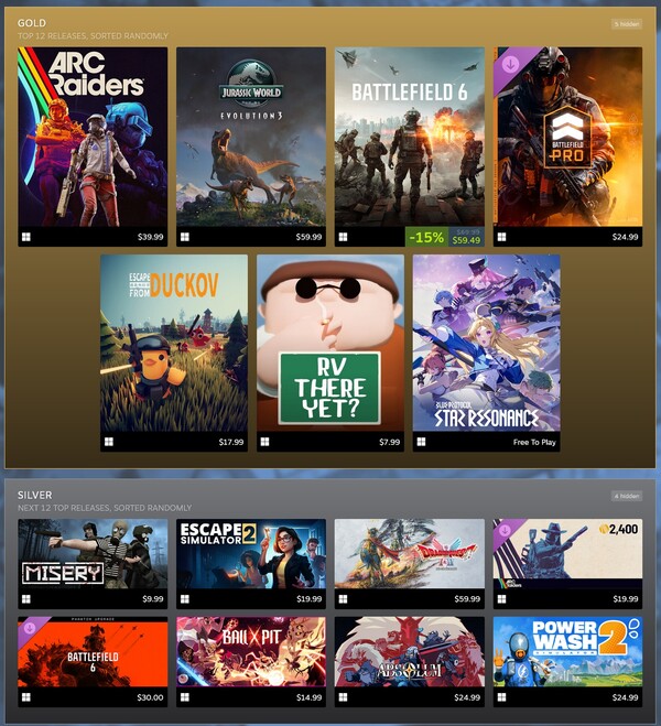 Top selling Steam games in October 2025 (Image source: screenshot, Steam)