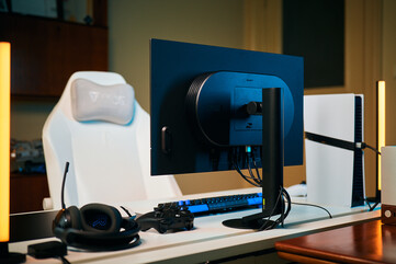 Esports-First Ergonomics: The rear profile of the Sony Inzone M10S II reveals its ultra-slim OLED panel, subtle styling, and compact circular stand base designed to free up desk pad space for low-DPI mouse movements.