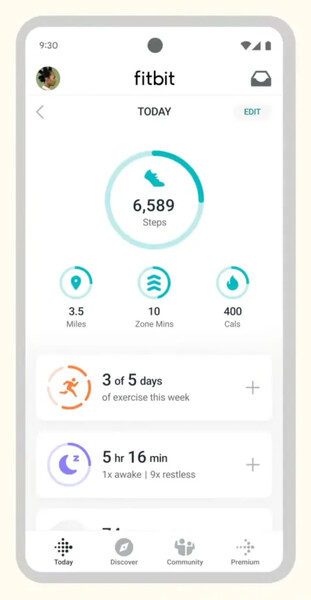 The Fitbit app currently. (Image source: 9to5Google)