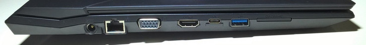 Left side: DC power socket, ethernet port, VGA port, HDMI output, USB Type-C port, USB 3.0, SD card reader