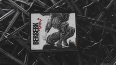 WALLHACK SP-005 Berserk glass gaming mousepad featuring black-and-white artwork of Guts in his Berserker Armour with red accents.