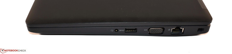 Right: audio combo, USB 3.0 Type A, VGA, RJ45 Ethernet, Noble lock