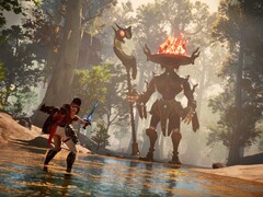 An image showing a giant and Brynn in Eternal Strands.