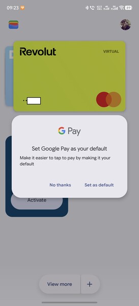 A new pop-up suggests to set Google Pay as the default payment method.