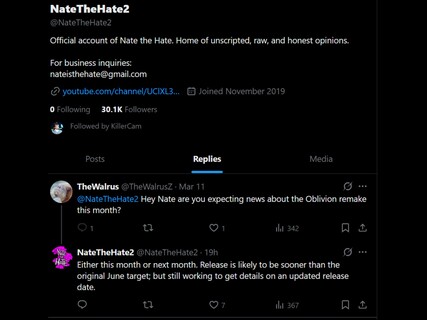 Nate the Hate Oblivion remake X post update (Image source: screenshot, NateTheHate2 X account)