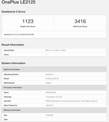 OnePlus 9 Pro LE2125 Geekbench listing. (Source: Geekbench)
